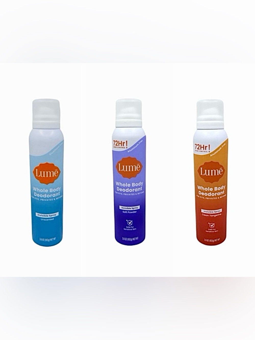 Lume Whole Body Deodorant Spray bundle Lavender Sage, Tangerine & Unscented New!